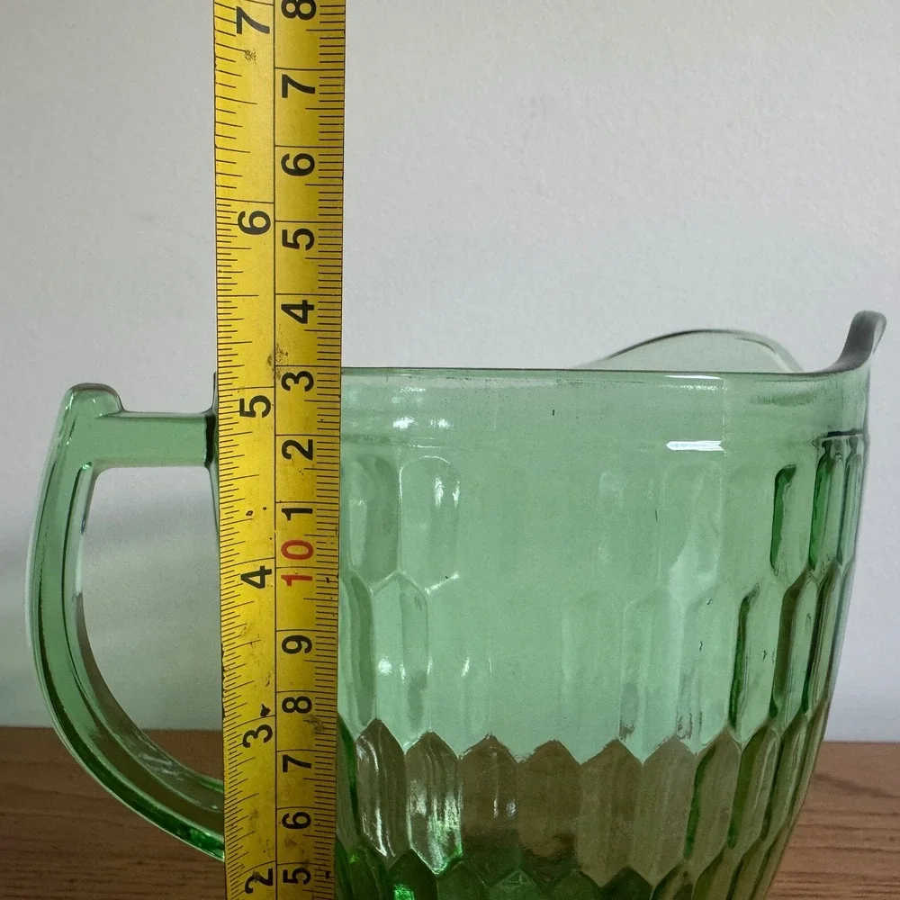 Teleflora 75 Years‎ Anniversary Green Glass Pitcher Honeycomb Ribbed Vintage